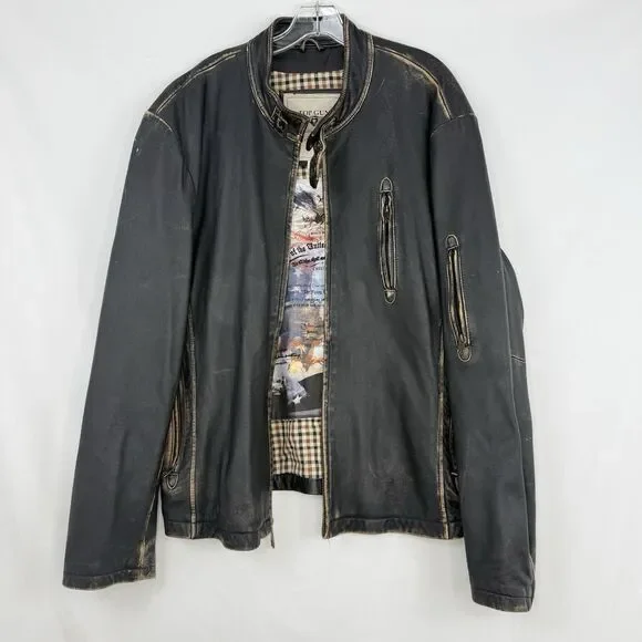 Top Gun Leather Jacket Mens XXL Distressed Moto Aviator Vintage Aviation - Picture 6 of 16